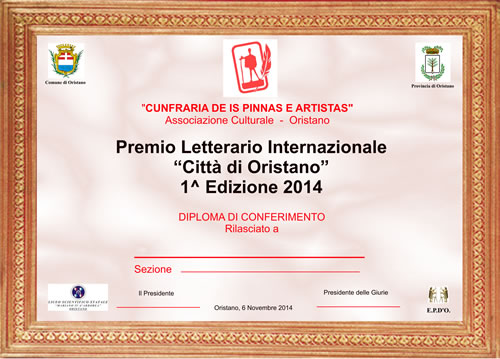 Attestato Premio Letterario Città di Oristano